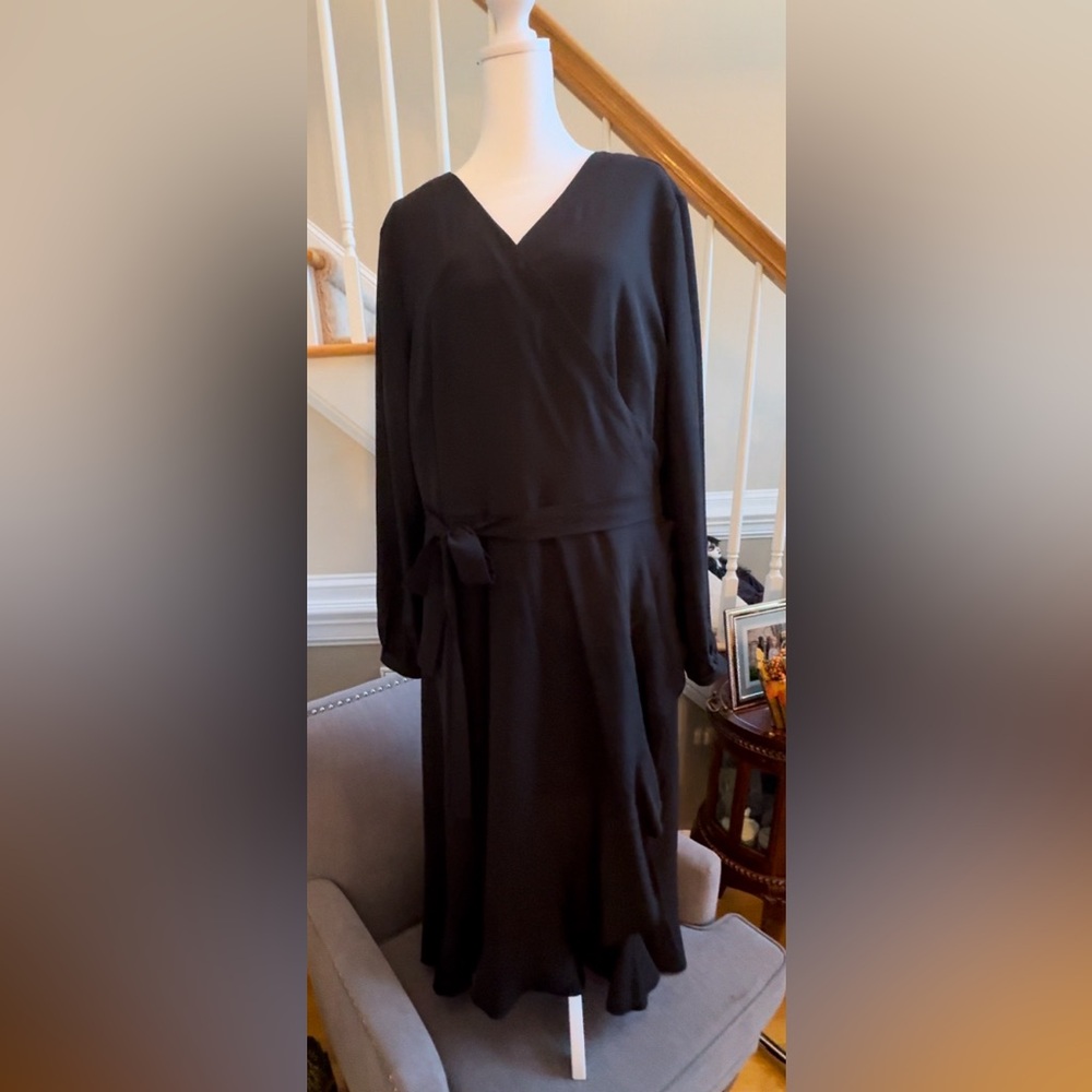 Women black dress wrapped around long sleeve size 4XL New!